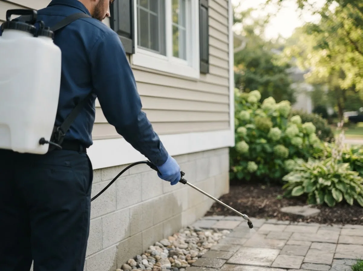 Pest control technician inspecting a home in Stacy, MN